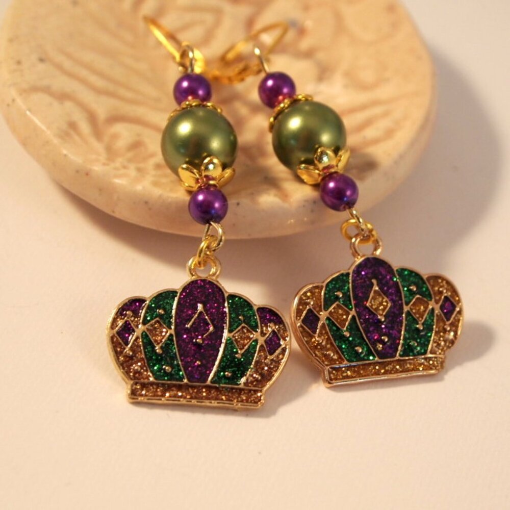 Mardi Gras Earrings Fat Tuesday Boho Chic Earrings Dangle Pierced or Clip-on